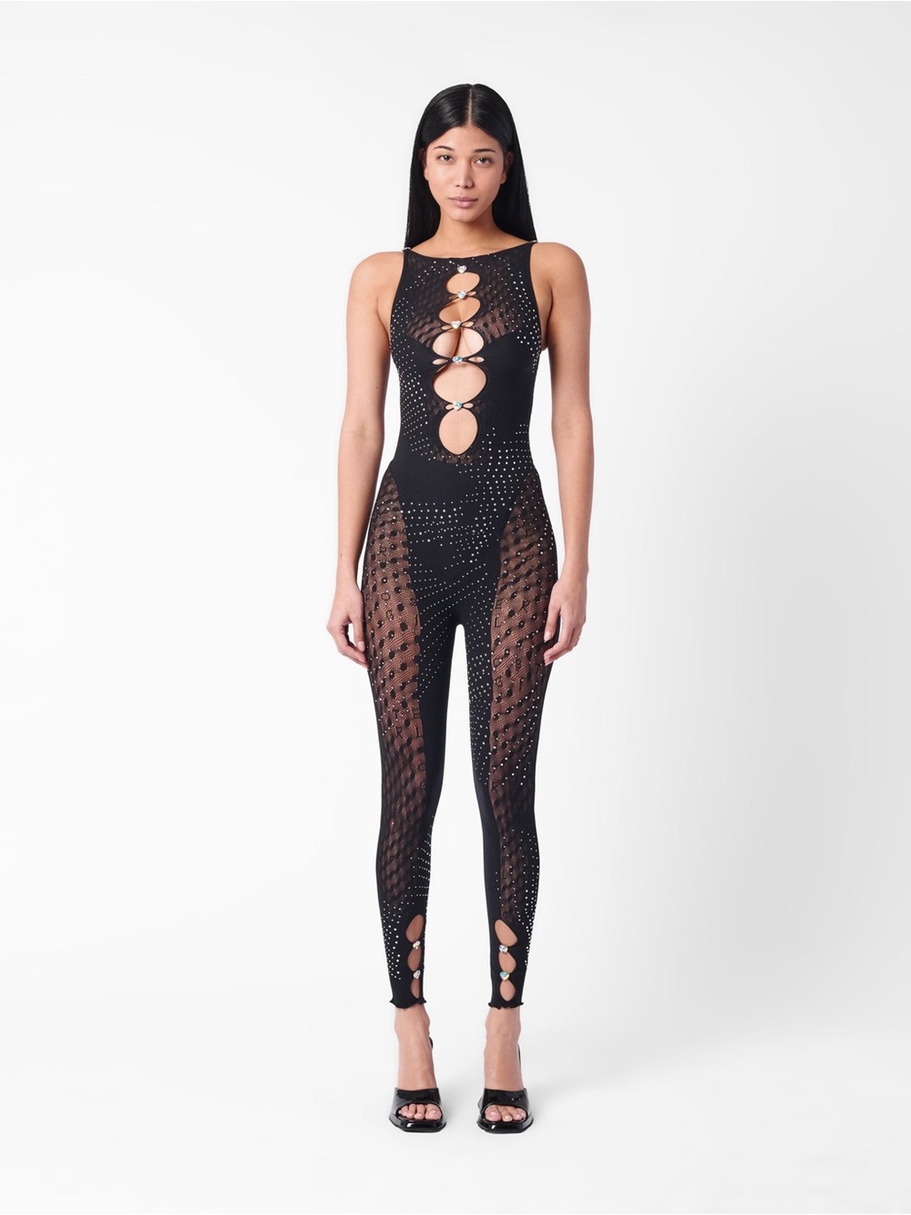 POSTER GIRL Black Cutout Mesh Studded Jumpsuit